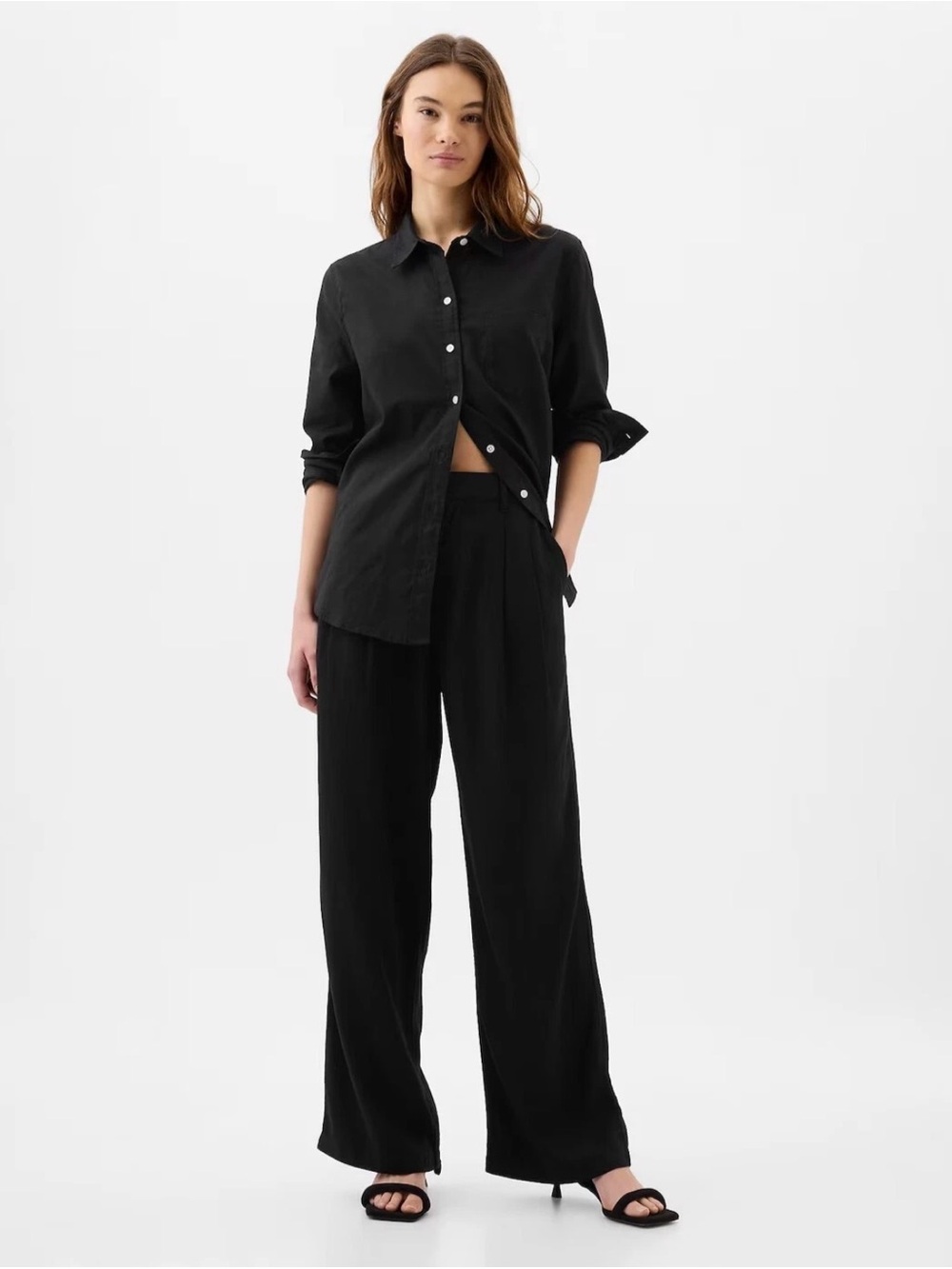GAP Black Linen Wide-Leg Women's Trousers 14P